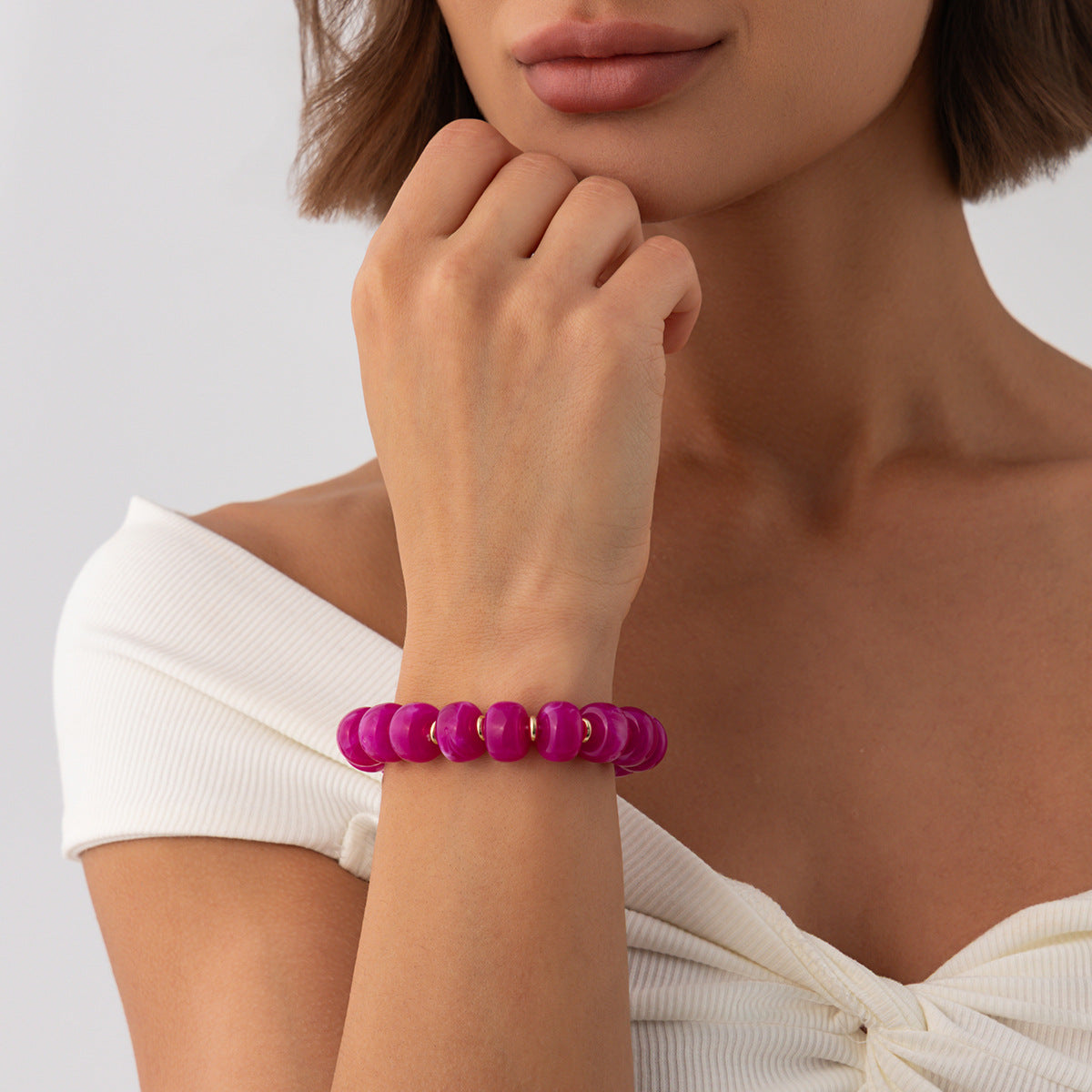 Bohemian Geometric Gradient Resin Plated Stainless Steel Ball Chain Necklace for Women