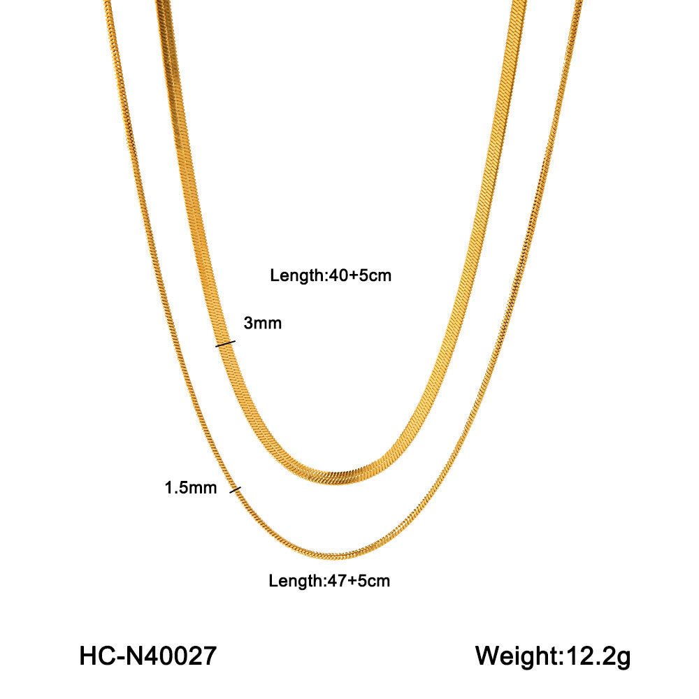 Minimalist Geometric Titanium Steel Multi-Layer Necklace for Women with Plated Finish Snake Chain and Linear Design