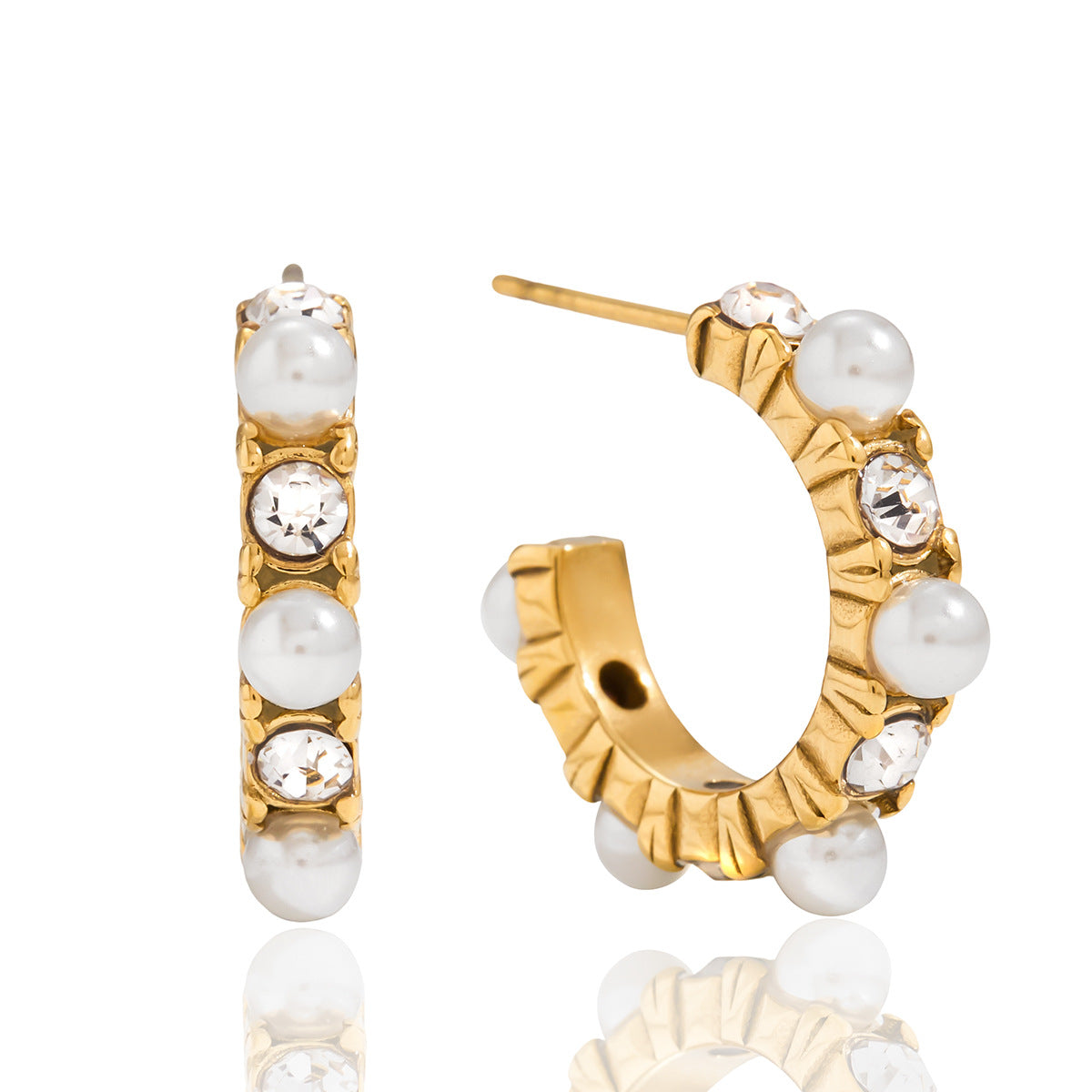 Orecchini a perno geometrici in acciaio inossidabile con accenti di strass placcati da donna