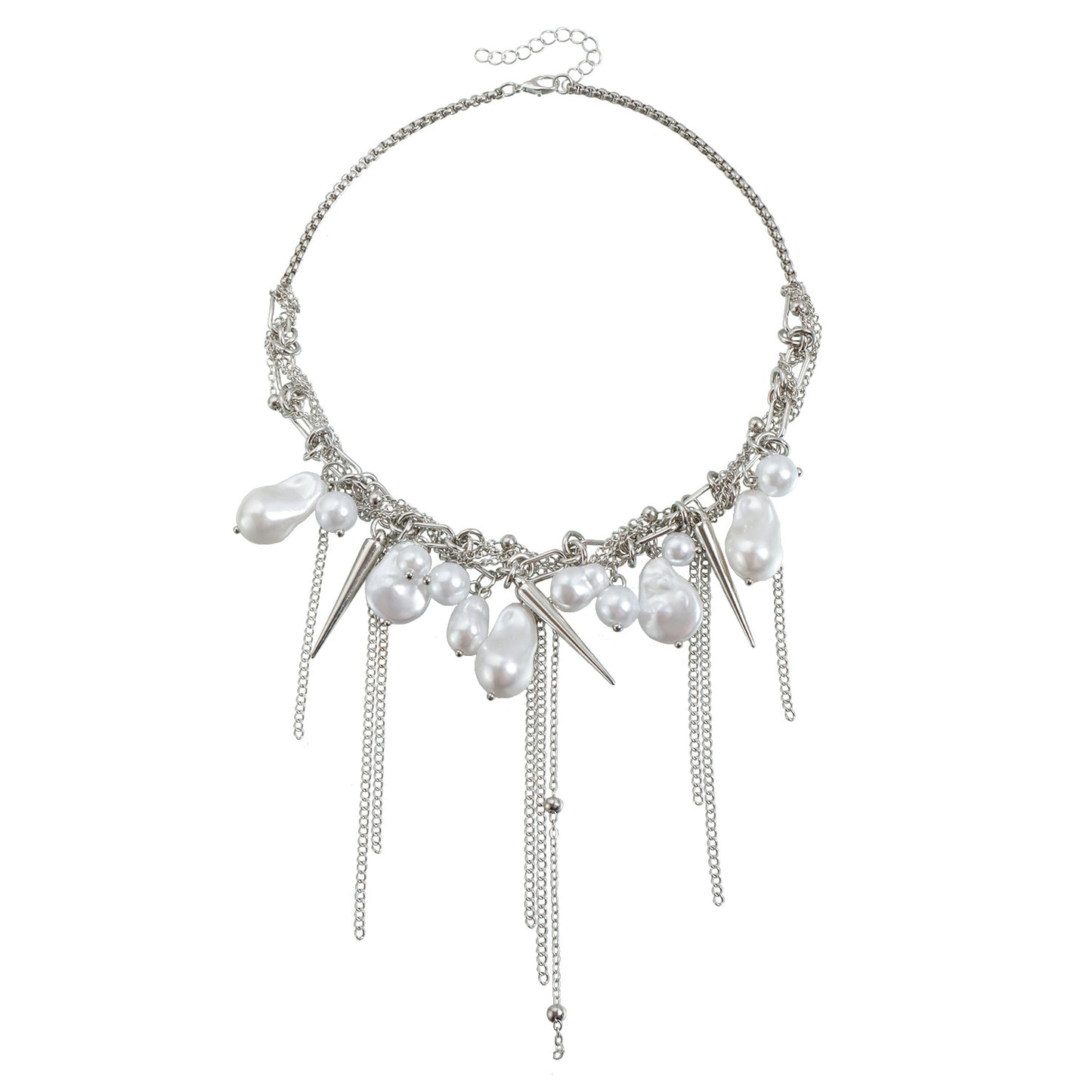 Sweet Streetwear Geometric Heart Alloy Plated Pearl Tassel Choker Necklace for Women