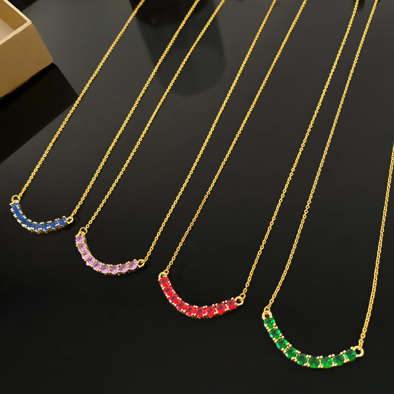 Minimalist Titanium Steel Plated Cubic Zirconia Inlay Geometric Smile Necklace for Unisex