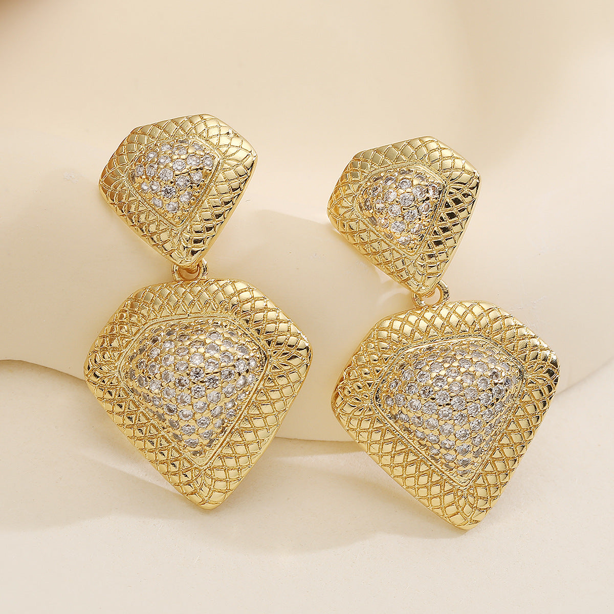 Minimalist Irregular Geometric Copper Earrings with 18K Gold Plating and Zircon Inlay for Women
