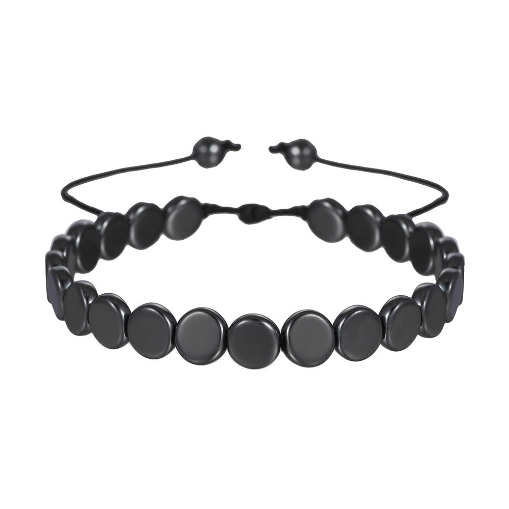 Geometric Handmade Hematite Beaded Bracelet with Adjustable Design for Men and Women