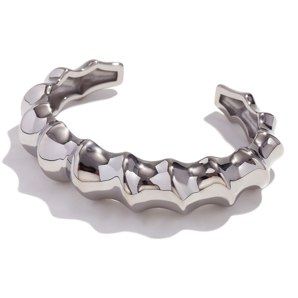 Minimalist Spiral Bamboo Cuff Bracelet for Women in Stainless Steel with 18K Gold Plating