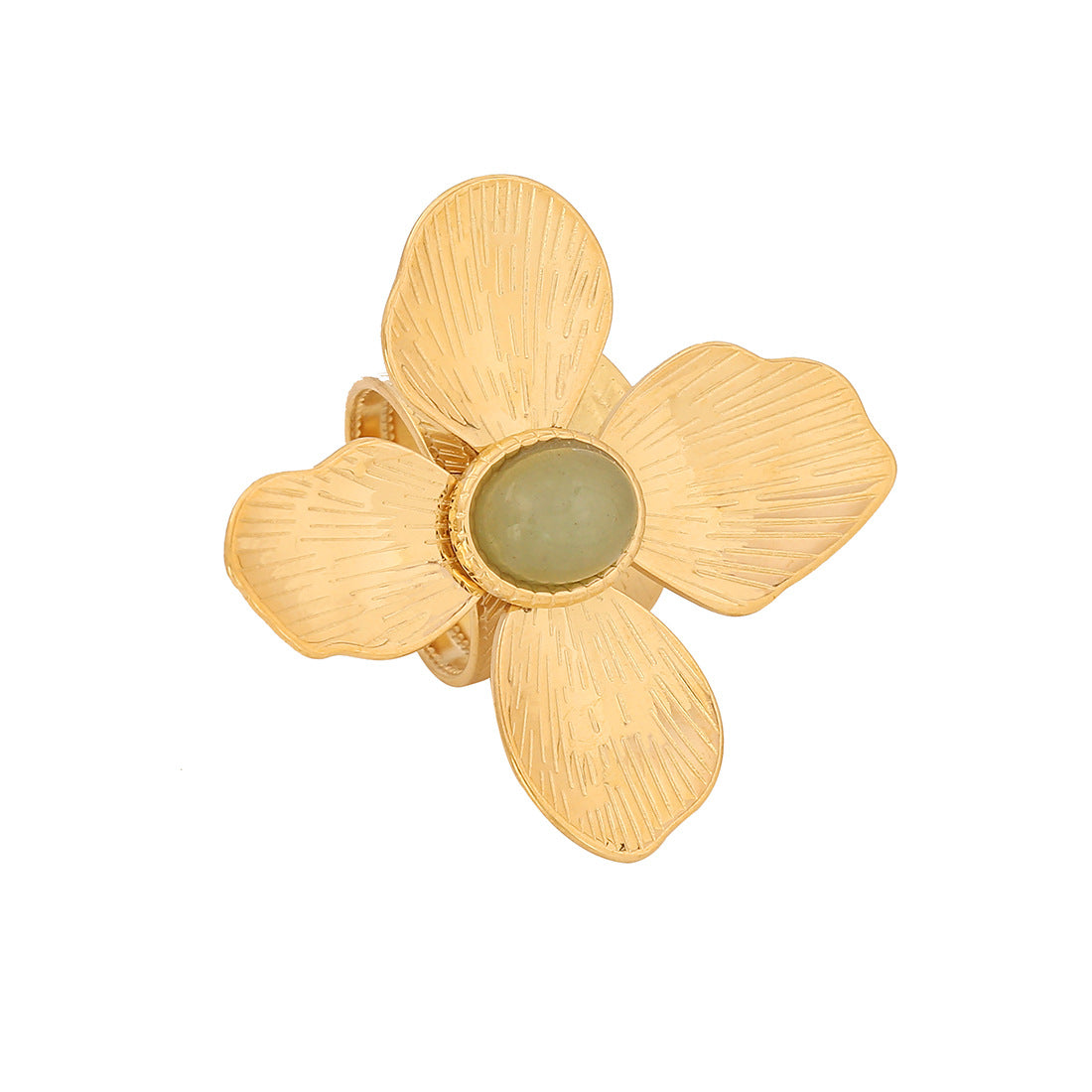 Anello da donna in acciaio inossidabile placcato a forma di petalo floreale, stile vintage francese