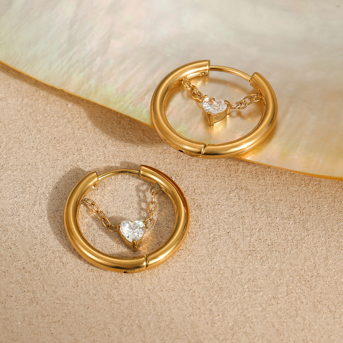 Orecchini alla Moda in Acciaio Inossidabile Geometrici con Placcatura in Oro 18K e Intarsio di Strass da Donna