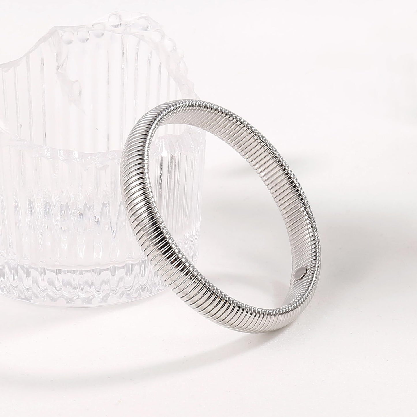 Vintage Punk Striped Round Plated Alloy Elastic Bangle Bracelet
