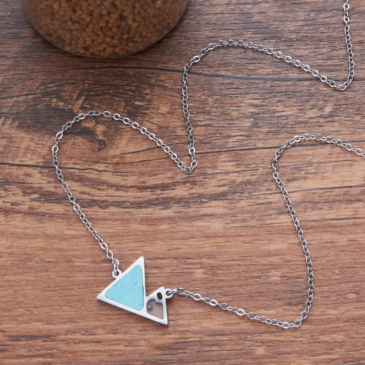 Minimalist Geometric Faith Turquoise and Shell Hill Mustard Seed Stainless Steel Necklace with Polished Titanium Steel Pendant