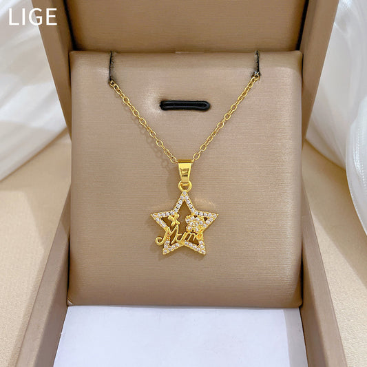 Collar Minimalista de Acero de Titanio con Forma de Estrella y Incrustaciones de Pedrería para Mujer, Cadena Delicada para la Clavícula