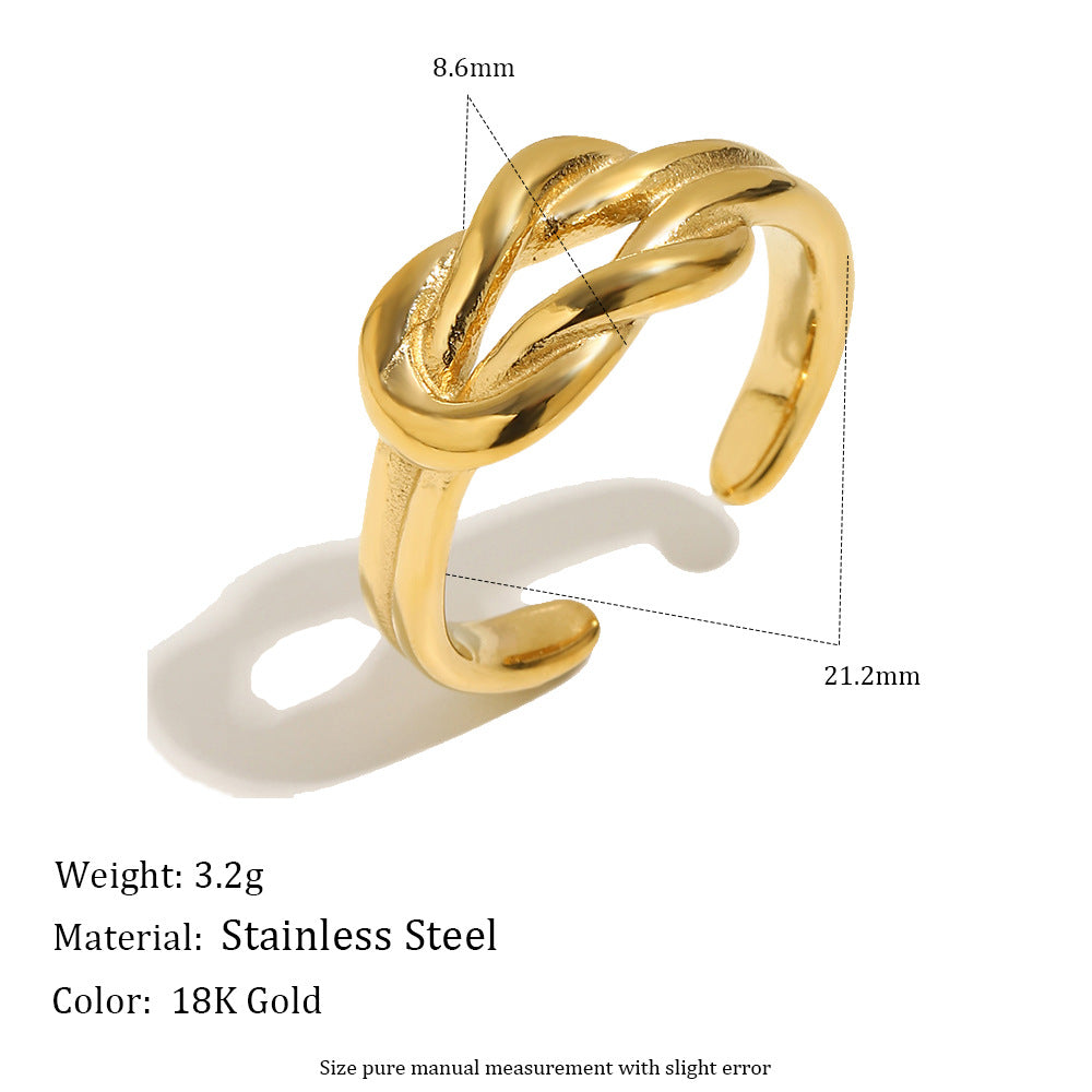 Minimalist 18K Gold Plated Stainless Steel Geometric Double Knot Open Ring for Women