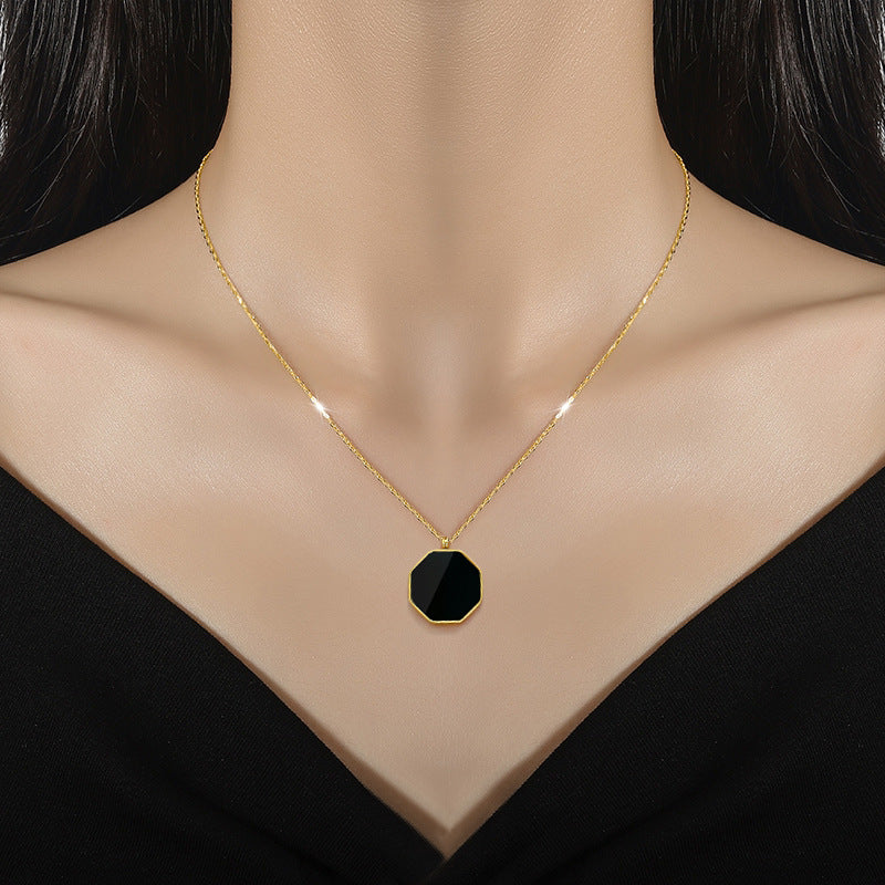 Minimalist Hexagonal Shell Pendant Necklace in Titanium Steel with Gold Plating for Women and Men