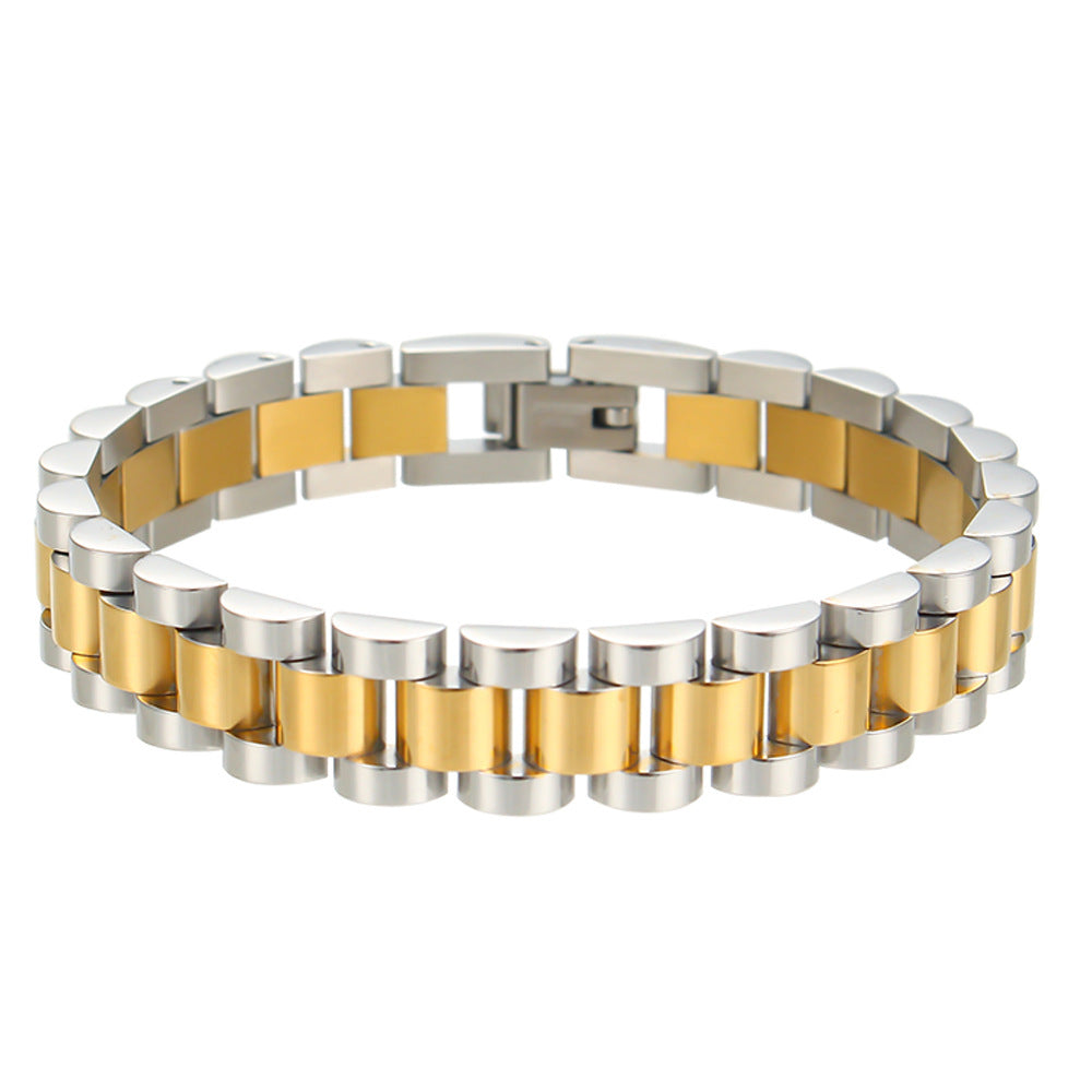 Minimalist Geometric Stainless Steel Plated Bracelet for Women with Dual-Tone Design and Fashionable Casual Style