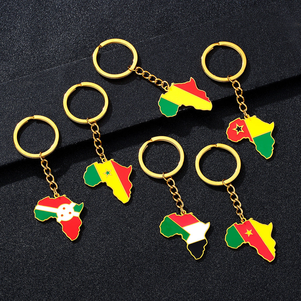 Llavero minimalista de acero inoxidable con forma del continente africano, esmaltado, para regalos y recuerdos