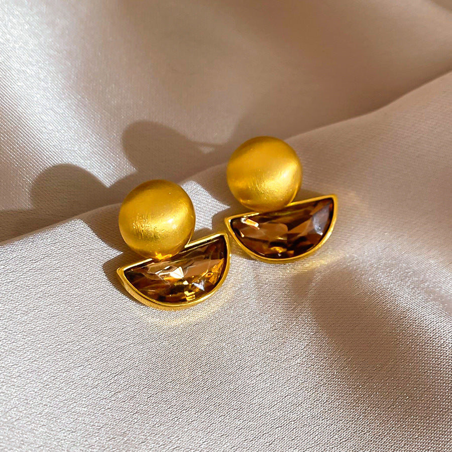 Pendientes de tuerca redondos geométricos vintage Chapado en oro de 18 quilates de cobre con incrustaciones de diamantes de imitación y poste de acero