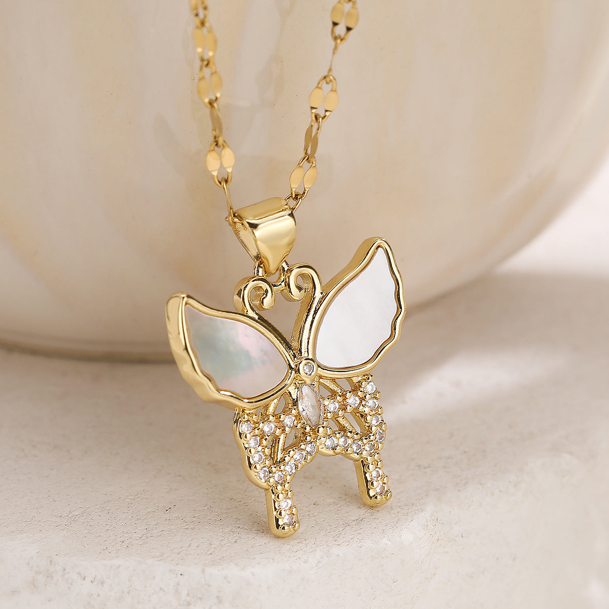 Minimalist 18K Gold Plated Brass Butterfly Necklace with Cubic Zirconia for Women