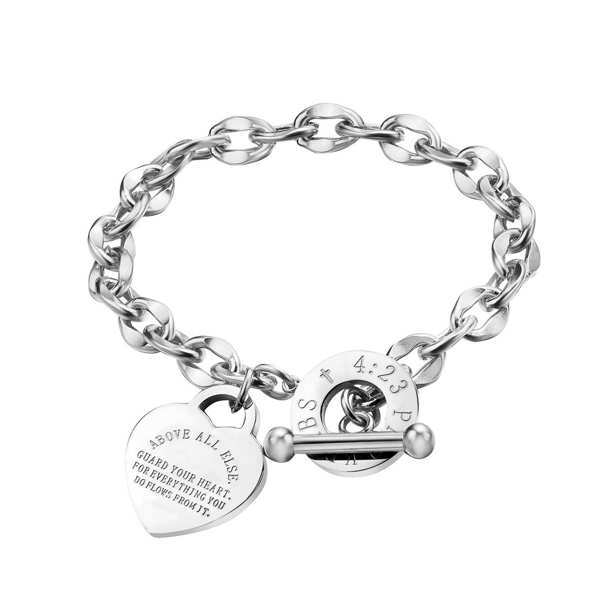 Minimalist Heart-Shaped Stainless Steel Bracelet with Plated Finish for Women, Fashionable Adjustable OT Clasp Design