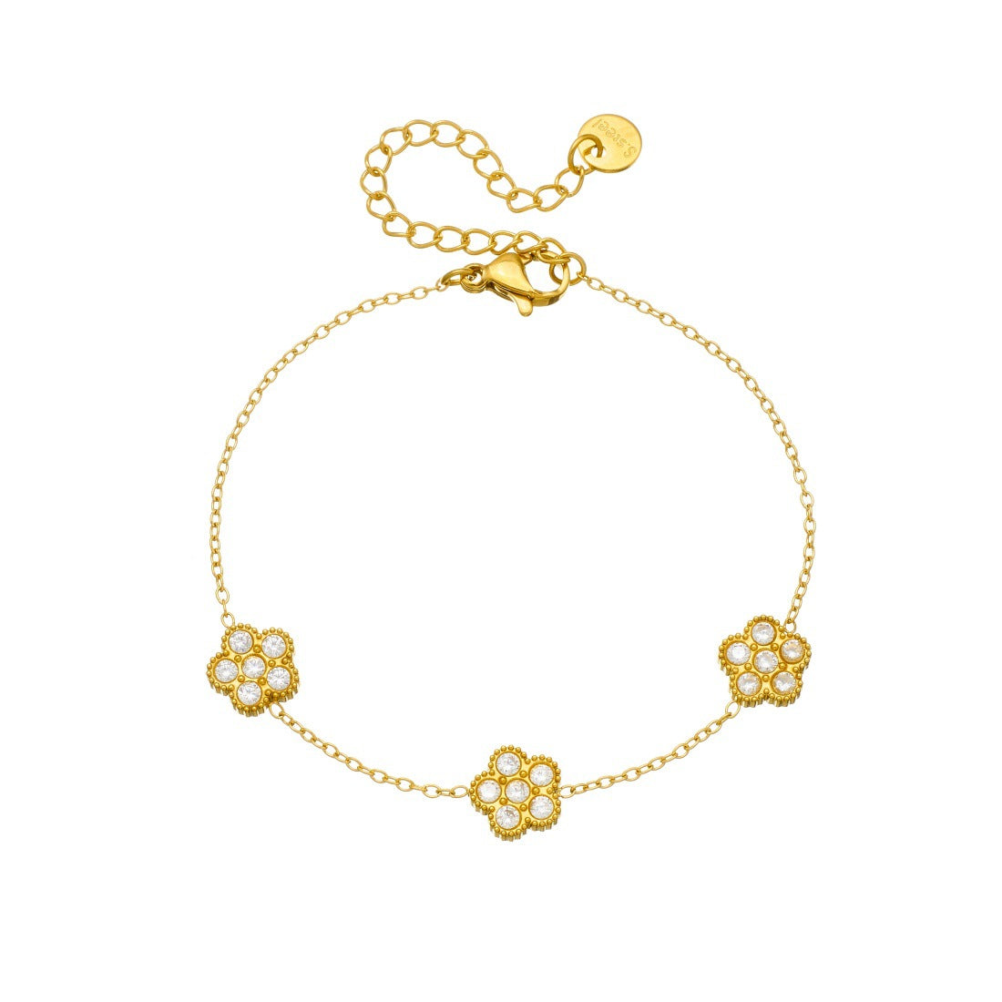 Gold Plated Stainless Steel Floral Cubic Zirconia Bracelet for Women