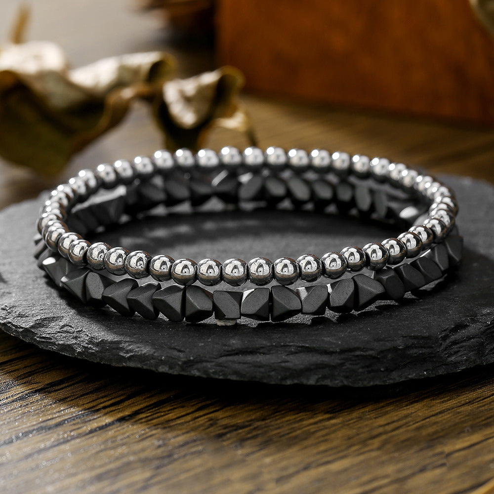 Sweet Punk Geometric Round Hematite Handmade Beaded Bracelet for Unisex