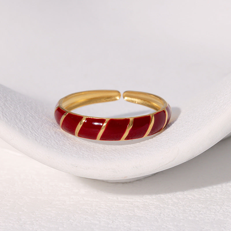 Anello geometrico regolabile in acciaio inossidabile da donna stile vintage, con finitura placcata e design dalle linee pulite