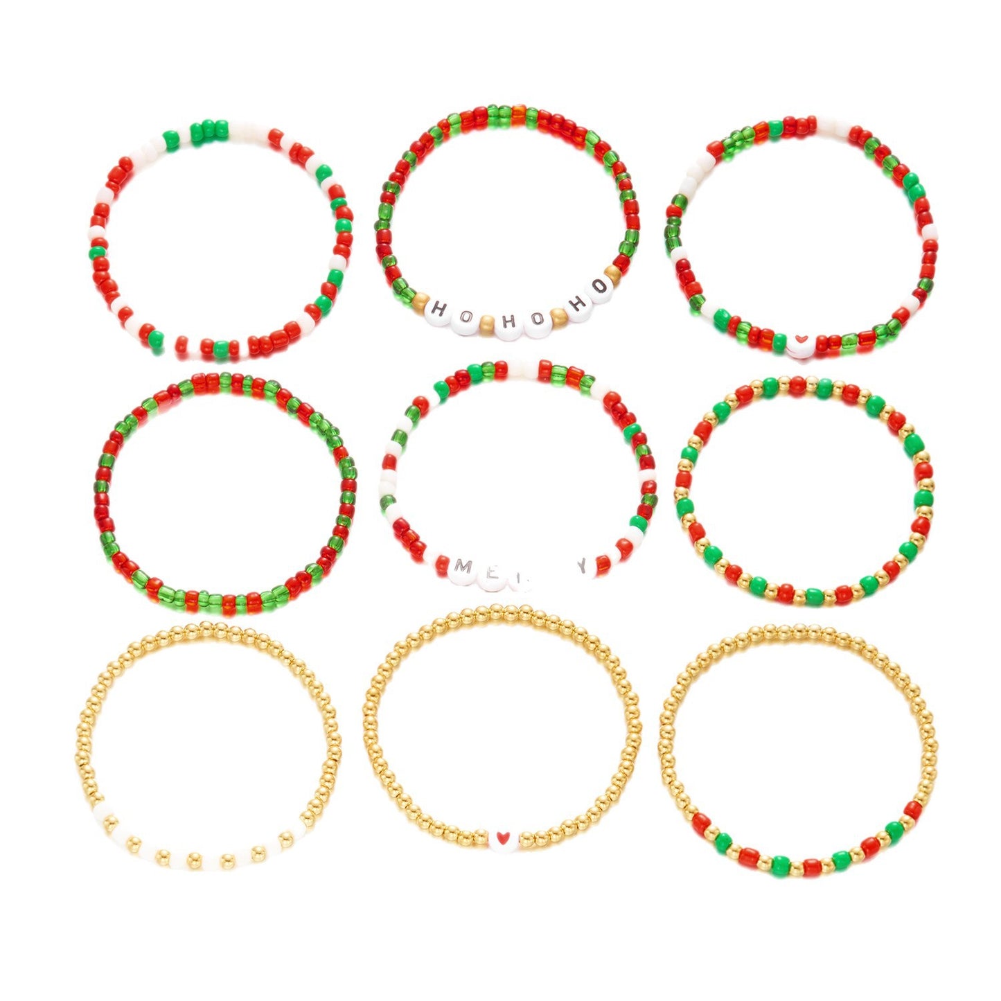 Set di braccialetti con perline di lettere e numeri in lega placcata con elementi a forma di fiocco di neve, renna, campanella e Babbo Natale