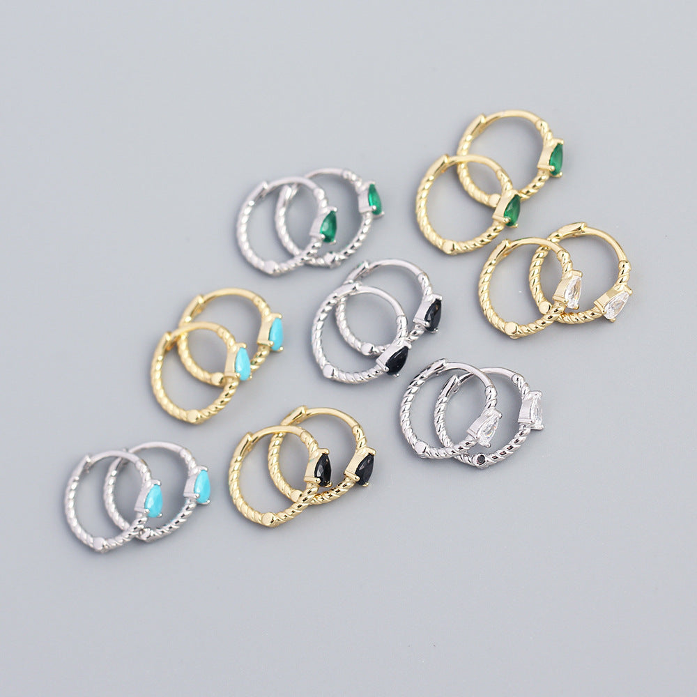 Minimalist 925 Sterling Silver Geometric Teardrop Rope Hoop Earrings for Women