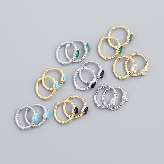 Minimalist 925 Sterling Silver Geometric Teardrop Rope Hoop Earrings for Women