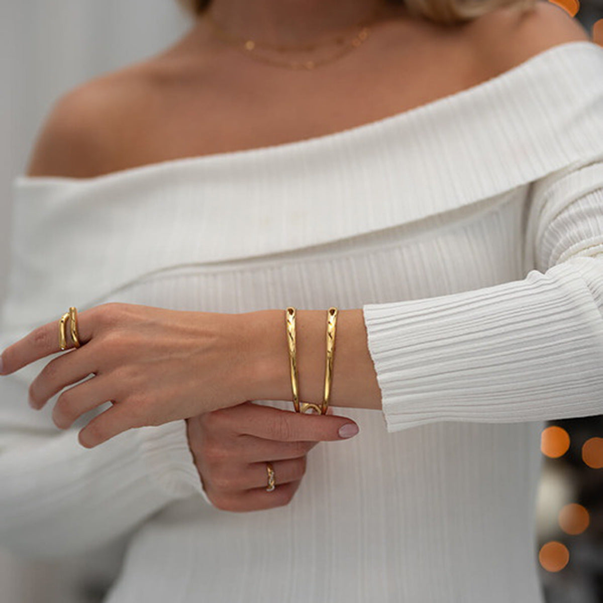 Minimalist Geometric Hollow Open Bangle Bracelet for Women in Stainless Steel with Plating Finish