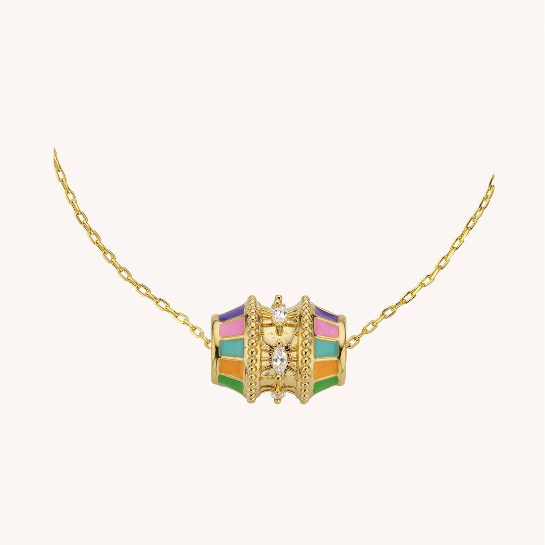 Collana con pendente a tamburo geometrico intrecciato con finitura in oro 18K placcato sottovuoto, regalo unisex per San Valentino