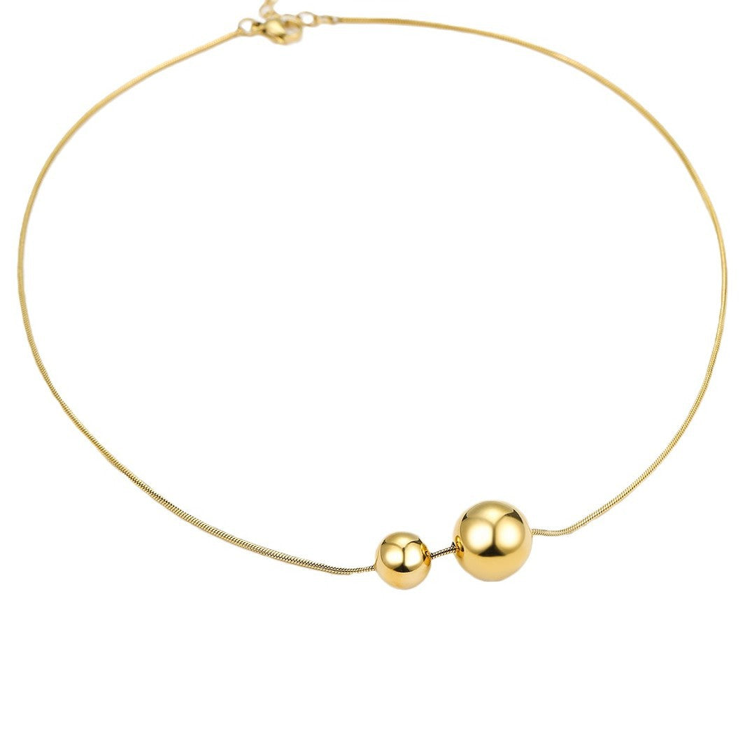 Collar con colgante esférico hueco de acero inoxidable de moda minimalista con chapado al vacío para mujer