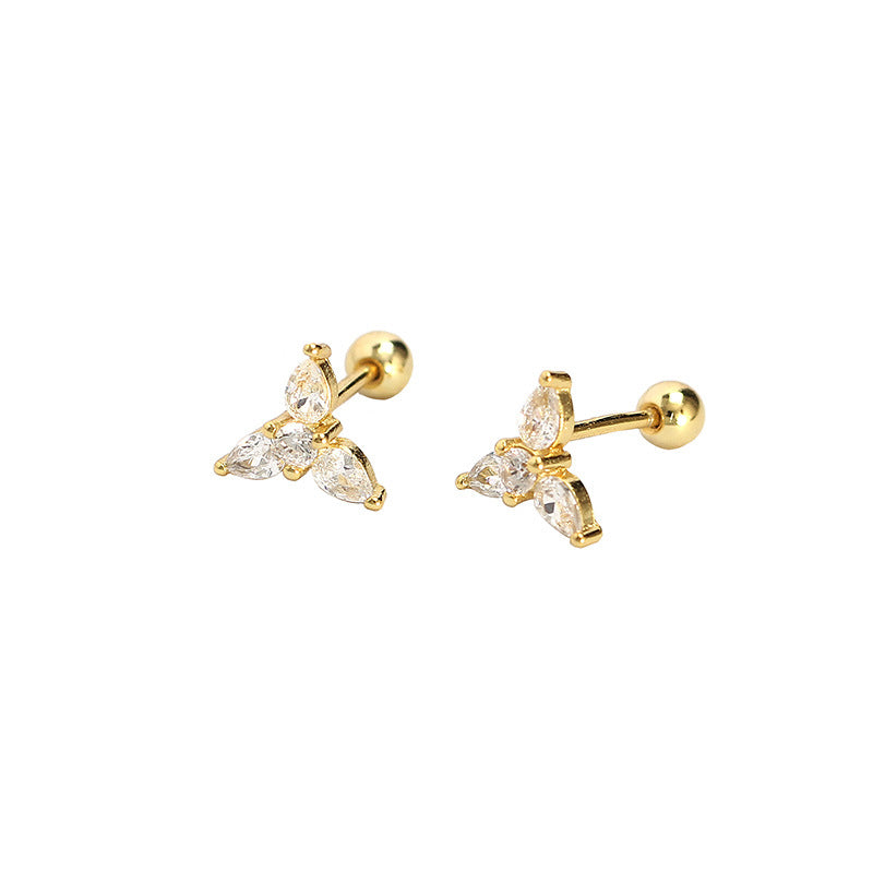 Minimalist Geometric Teardrop-Shaped S925 Sterling Silver Threaded Cartilage Earrings with Cubic Zirconia Inlay for Women