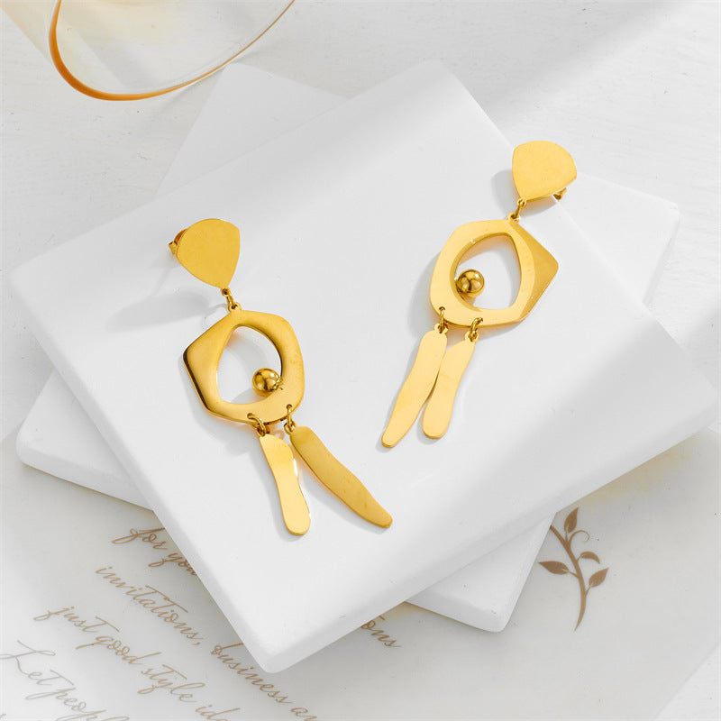 Minimalist Geometric Irregular Round Pendant Earrings in Titanium Steel with Plated Finish for Women
