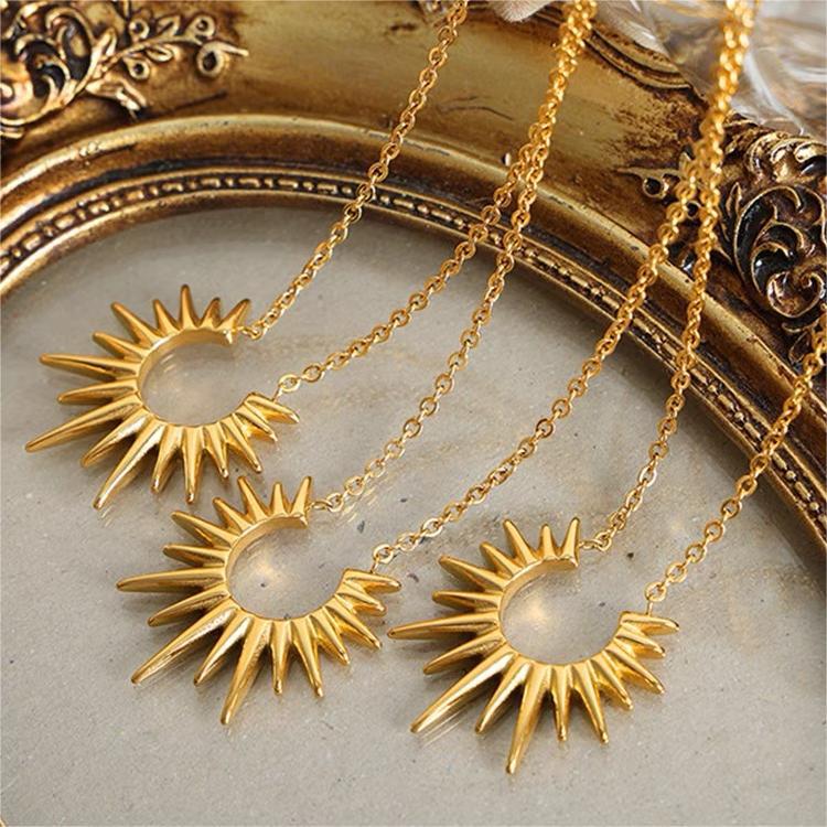 Minimalist Sunflower Pendant Necklace for Women with Geometric Shape Titanium Steel Chain and 18K Gold Plating