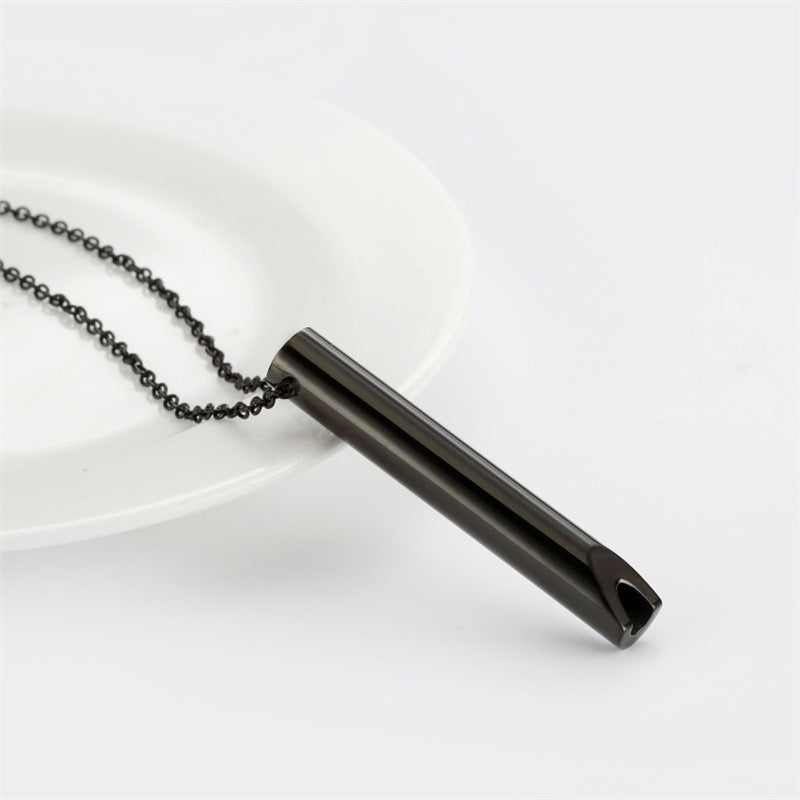 Polished Titanium Steel Whistle Pendant Necklace for Mindfulness and Stress Relief in Geometric Shape