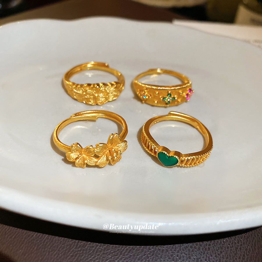 Anello aperto floreale per donna ispirato al vintage in rame con finitura smaltata e accenti di zirconi