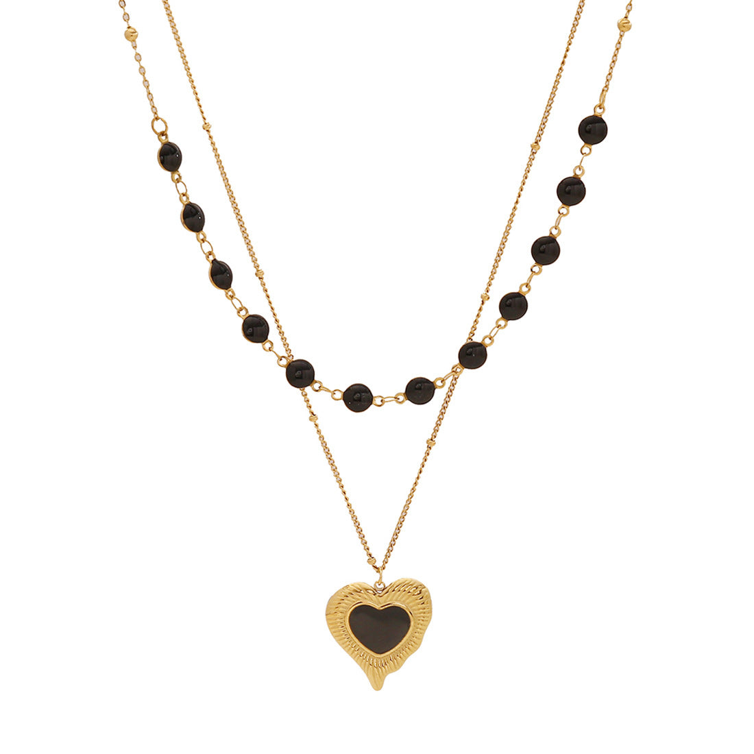 Collana con ciondolo a cuore a doppio strato in acciaio inossidabile smaltato nero personalizzato