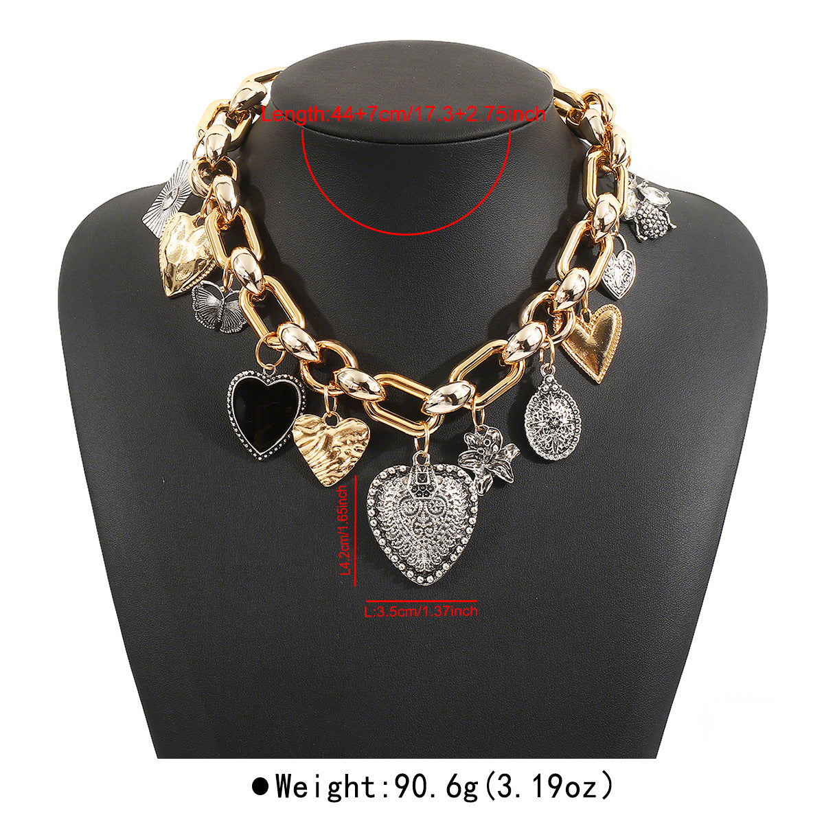 Elegante collana a cuore in lega con finitura smaltata e intarsio di strass da donna