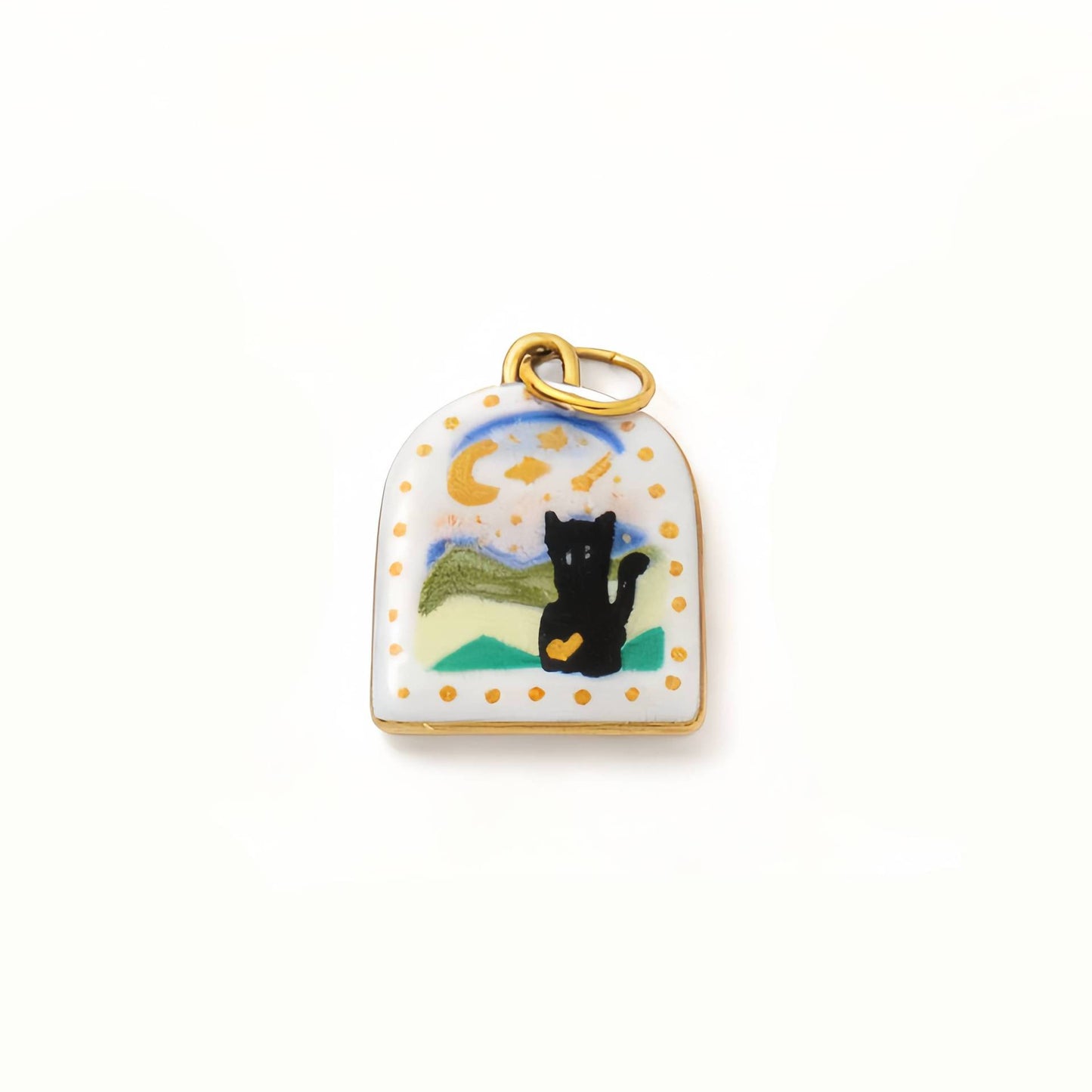 Minimalist Vintage Heart Shape 18K Gold Plated Drip Oil Brass Pendant Stainless Steel Charm Bar