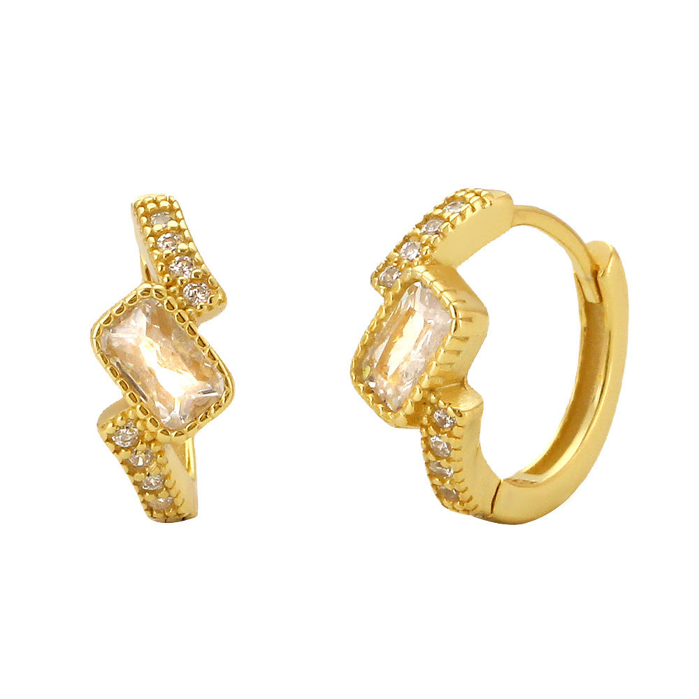 Orecchini a Cerchio da Donna Placcati in Pietra Preziosa Rettangolare Geometrica in Argento Sterling 925, Lusso Minimalista