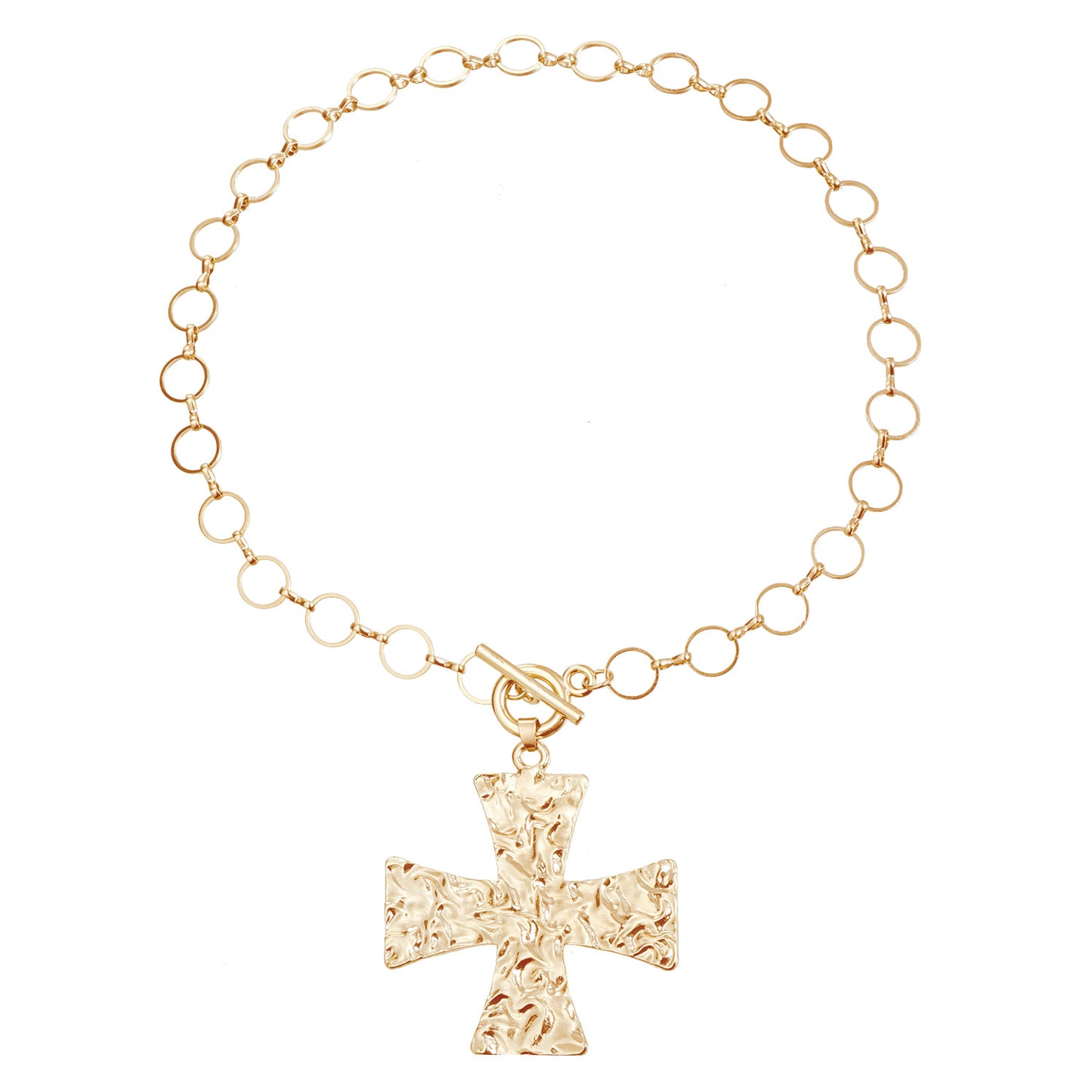 Retro Fashion Polished Metal Cross Pendant Clavicle Necklace with OT Clasp for Women