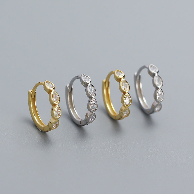 Orecchini a Cerchio Geometrici a Goccia in Elegante Argento Sterling 925 con Intarsio in Zirconi Cubici