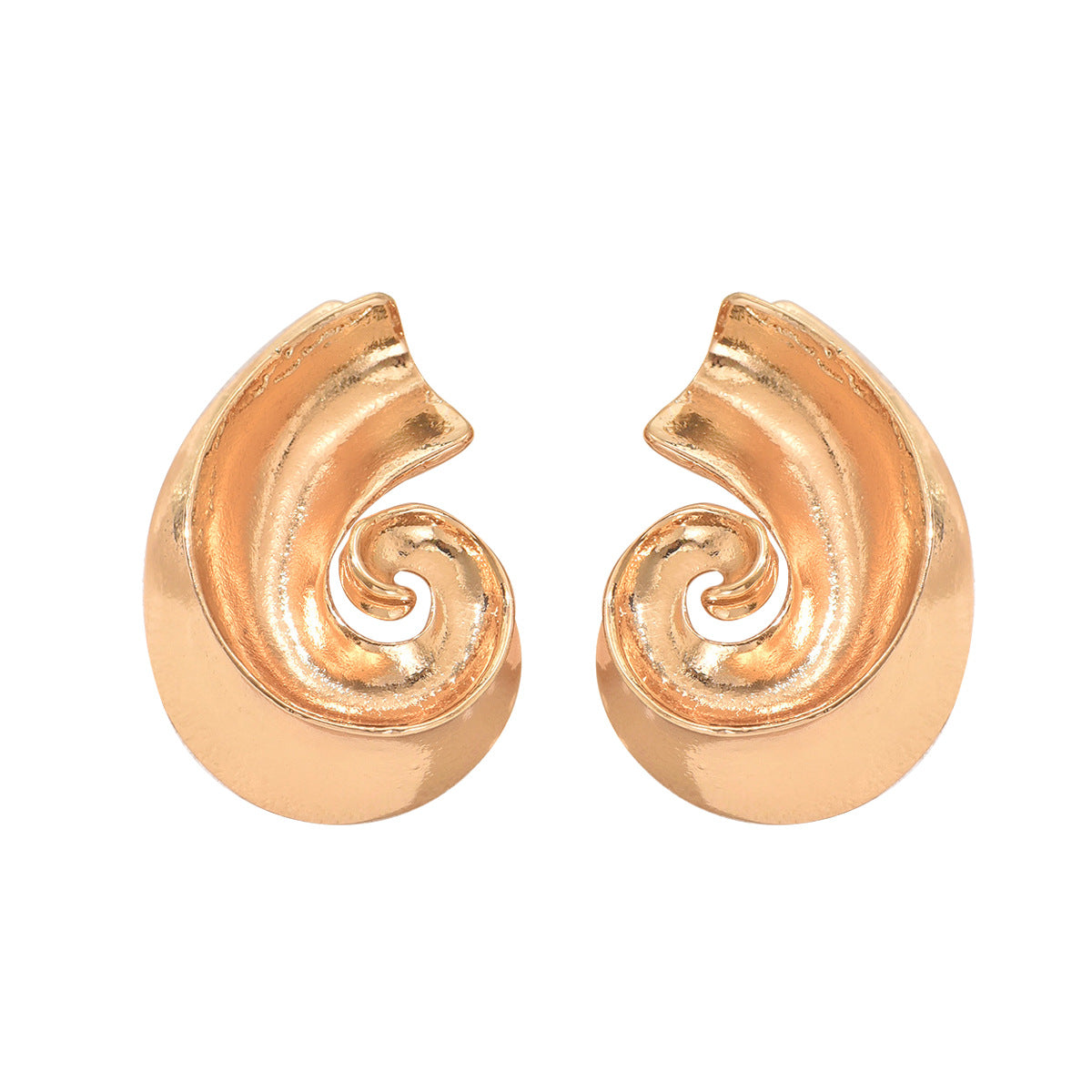 Pendientes de Aleación de Zinc con Forma de Concha Geométrica y Acabado Galvanizado para Mujer, Pendientes de Tuerca Modernos y Minimalistas