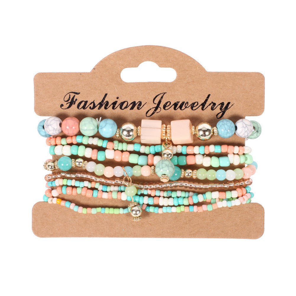 Bohemian Handmade Beaded Natural Stone Bracelet Set with Floral Pattern for Unisex