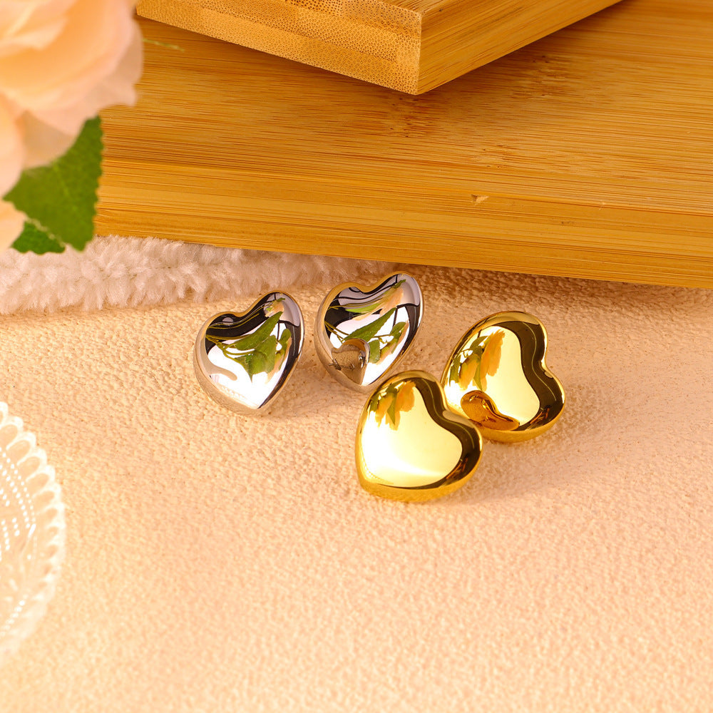 Elegantes pendientes de acero inoxidable con forma de corazón para mujer con acabado chapado