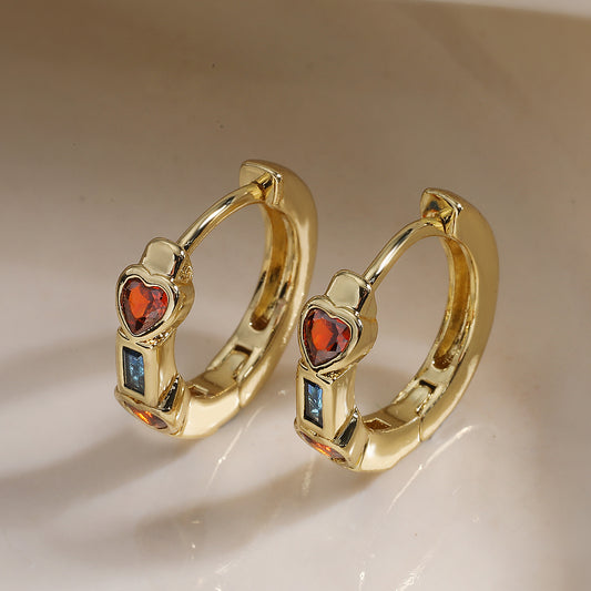 Vintage Minimalist Geometric 18K Gold Plated Brass Cubic Zirconia Hoop Earrings for Women