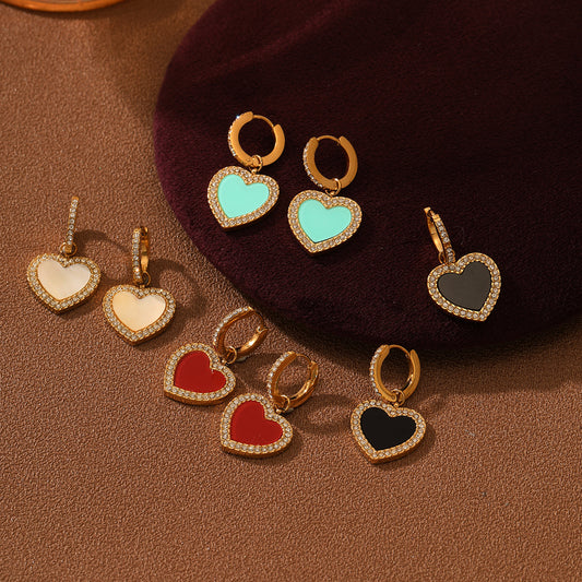 Pendientes de Acero de Titanio en Forma de Corazón con Diamantes de Imitación de Época para Mujer, Joyería de Moda Minimalista con Acabado Chapado