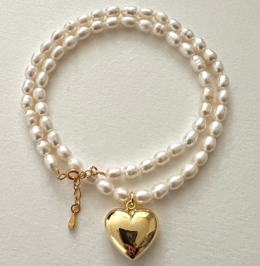 Minimalist Heart-Shaped 925 Sterling Silver Necklace with Pearl Accent and Gold Plating