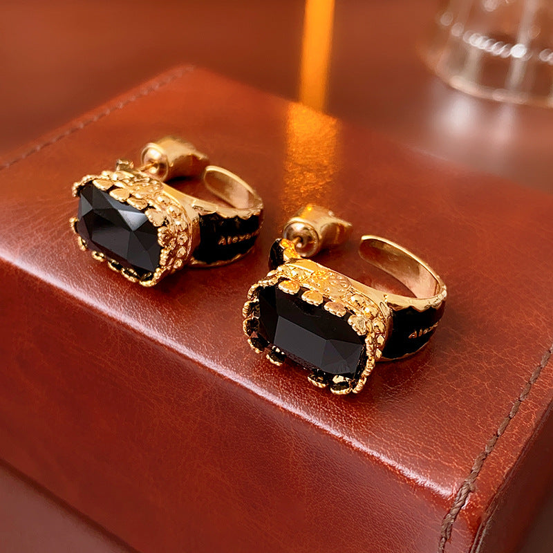 Vintage Square Enamel Skull Stud Earrings in Alloy with Gold Plating for Women