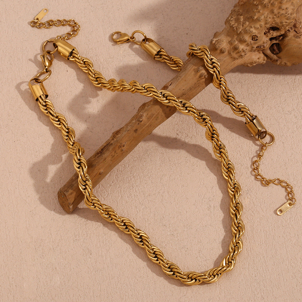 Minimalist Twisted Rope Necklace for Women Stainless Steel with 18K Gold Plating Geometric Pendant