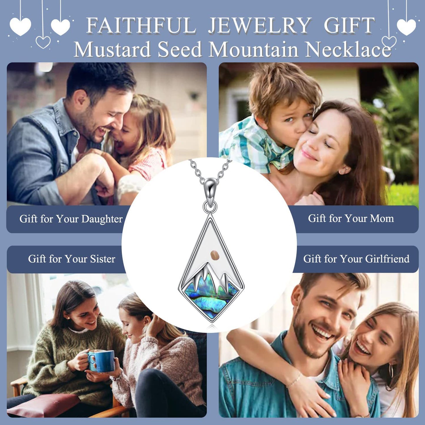Minimalist Geometric Hill and Mustard Seed Faith Pendant Necklace in Stainless Steel with Polished Finish for Women
