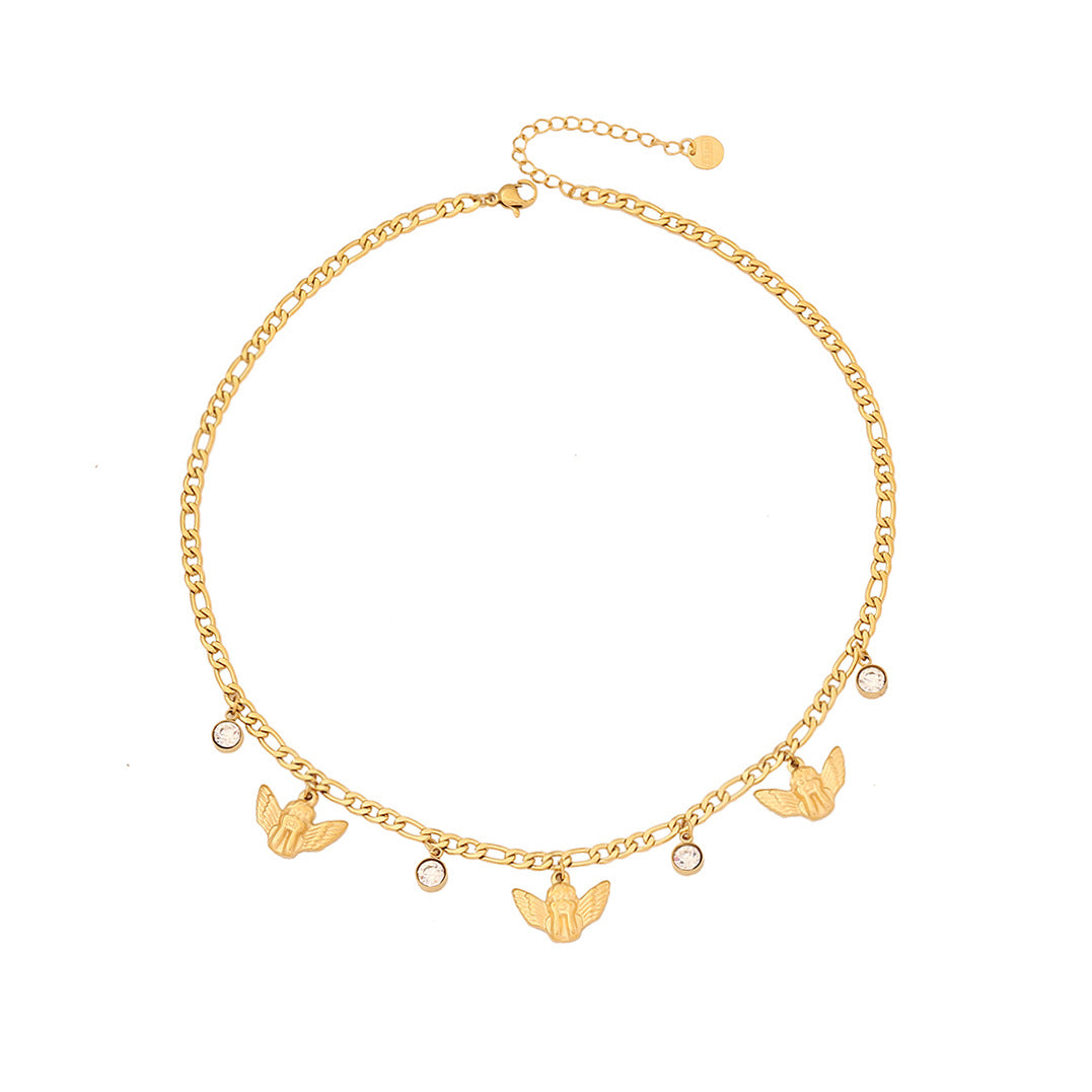 Collana con Doppia Nappa Stile OL Alla Moda con Ciondolo a Croce in Acciaio Inossidabile e Dettagli in Perle